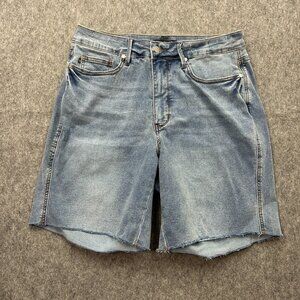 Judy Blue High Waist Raw Hem Jean Shorts Women's Size 1XL Medium Wash Denim